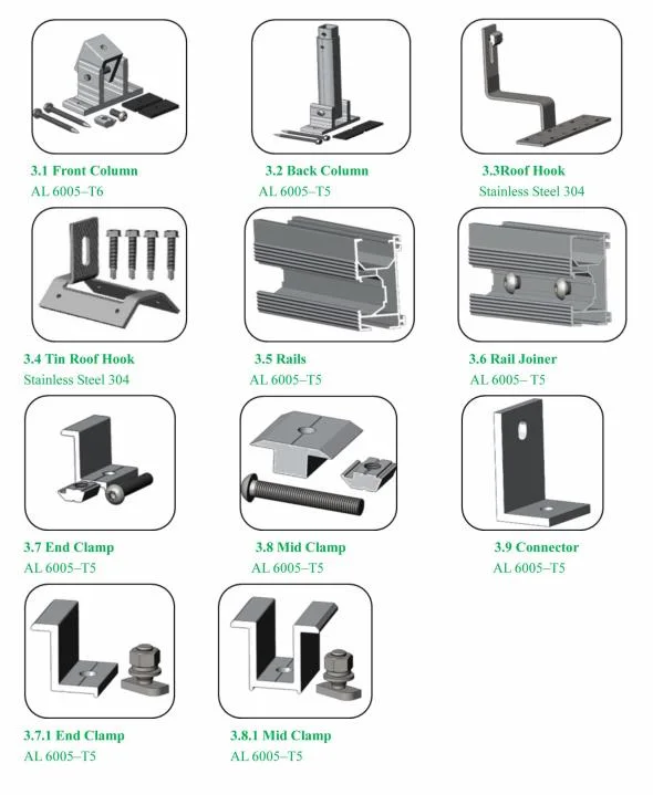 Adjustable PV Solar Panel Mounting System Aluminium Solar Rail and Accessories